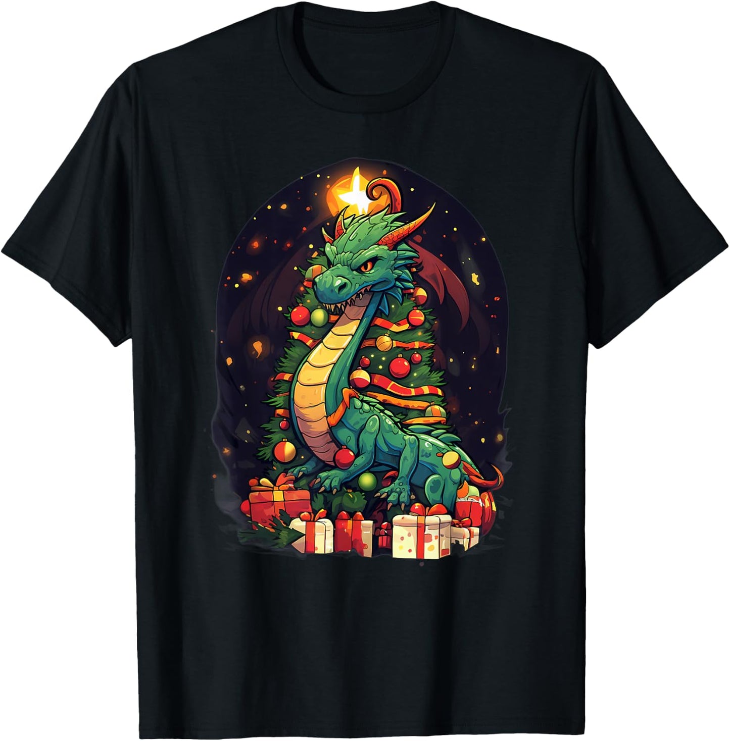 Xmas Dragon Pile Up Christmas Tree T-Shirt - T-Shirt | Black