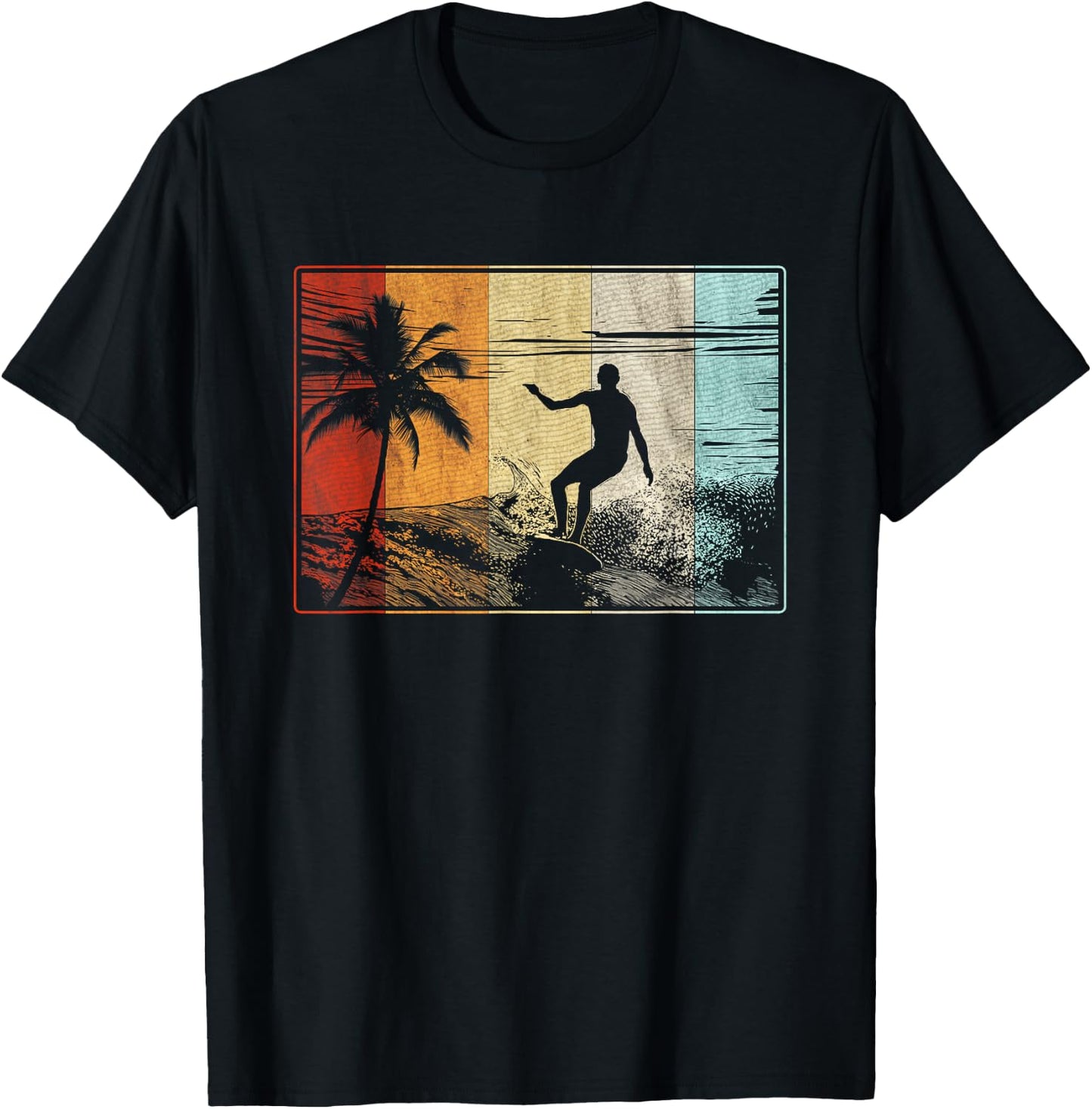 Beach Surfing Surfboard Vintage Retro Surfboarder Surfer T-Shirt - T-Shirt | Black