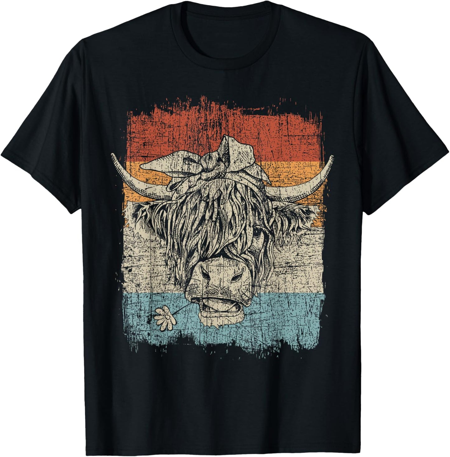 Scottish Highland Cow Cattle Hairy Cow Flowers Woman T-Shirt - T-Shirt | Black