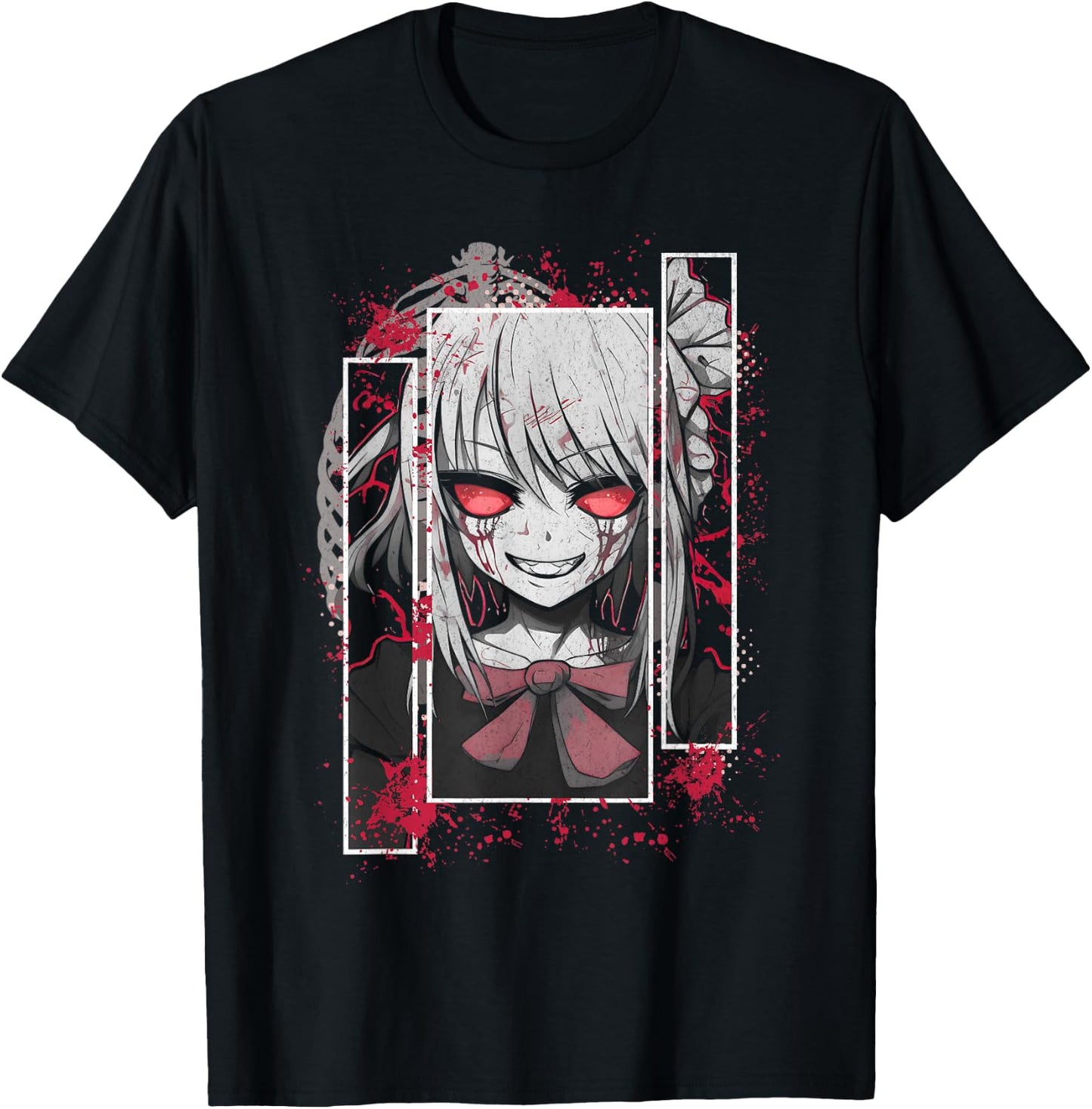 Horror Anime Yandere Menhera Demon Girl Japanese Aesthetic T-Shirt - T-Shirt | Black