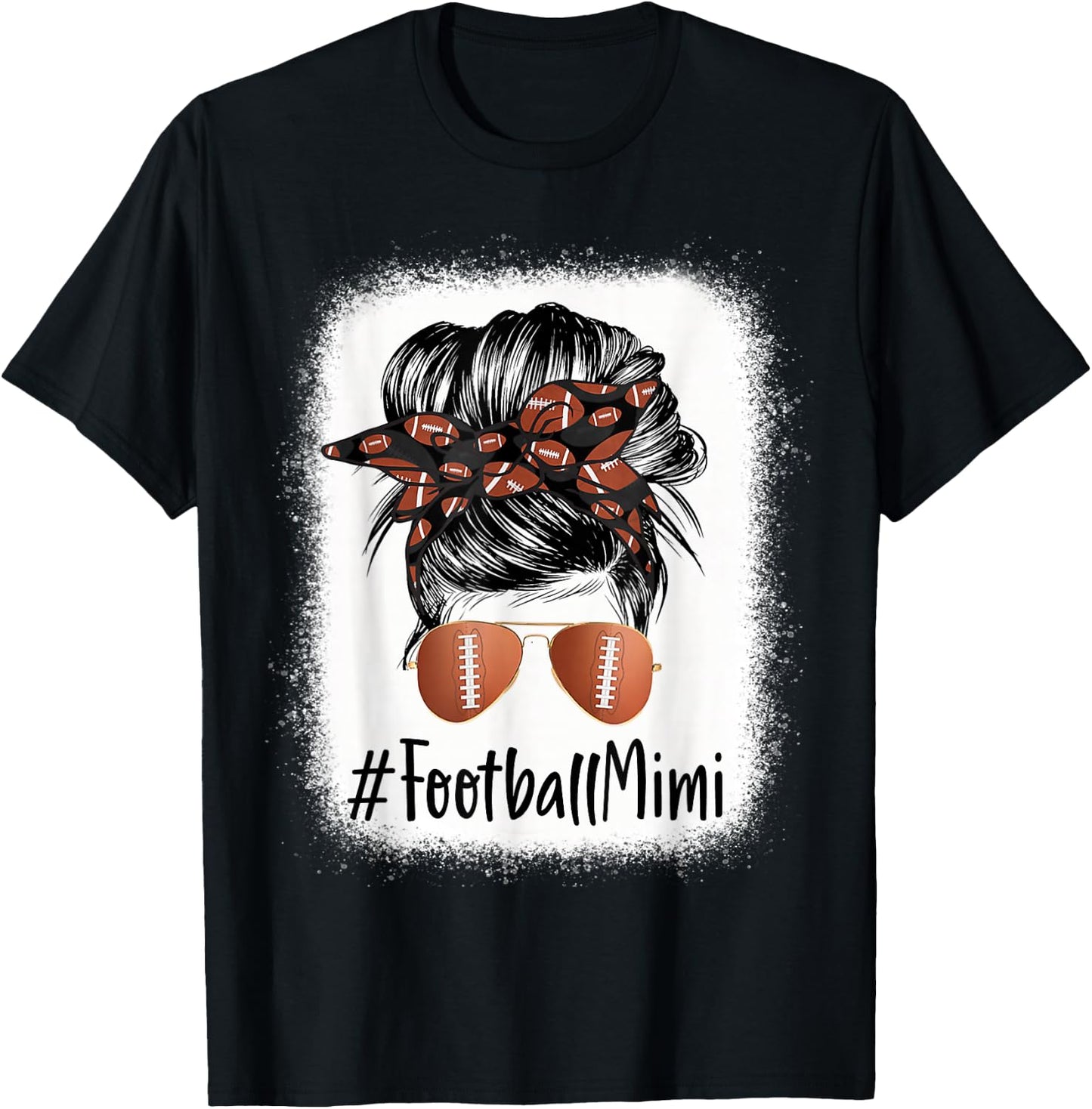 Bleached Football Mimi Life Messy Bun Mother's Day T-Shirt - T-Shirt | Black