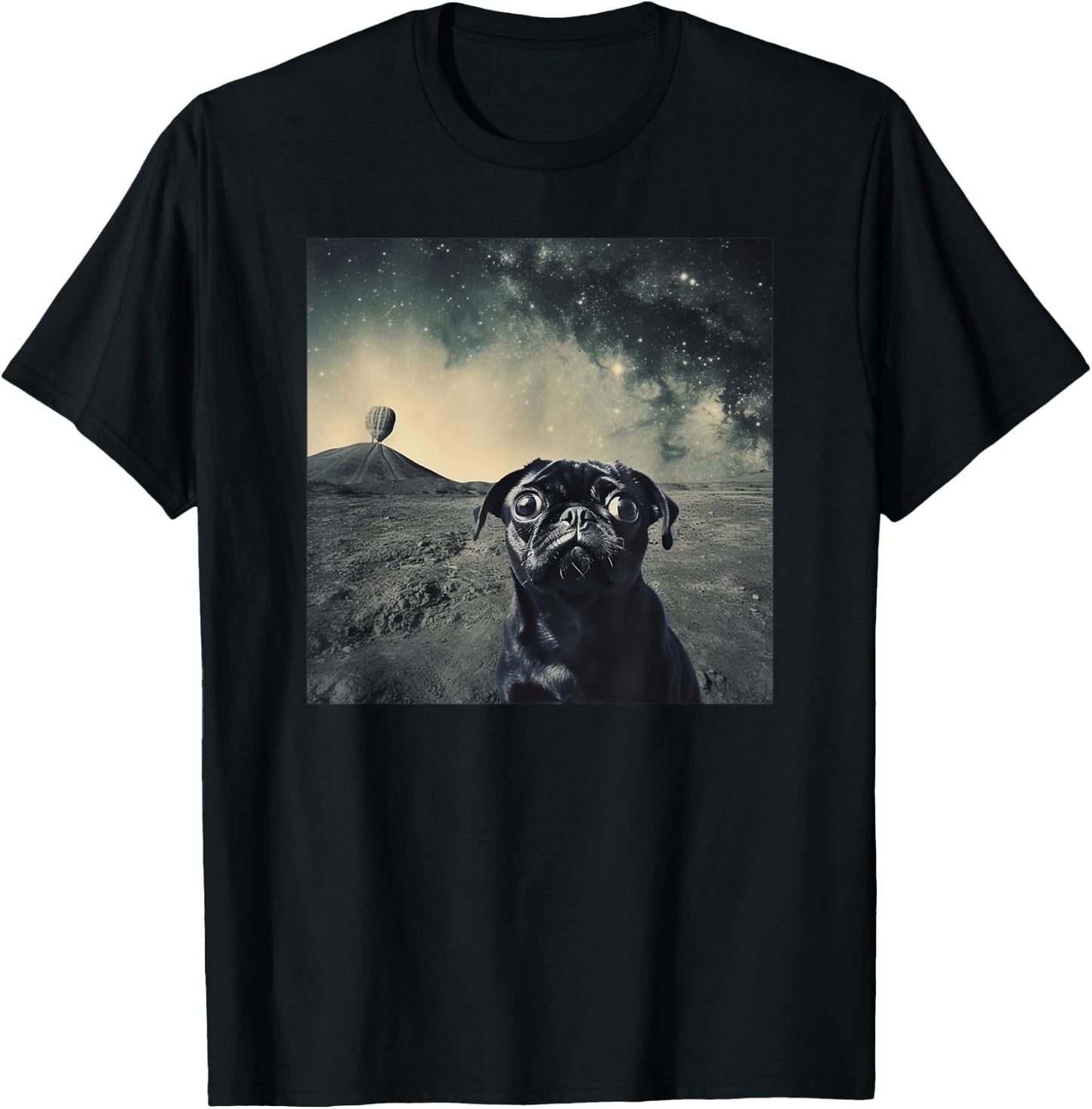 Cute Pug Puppy in Space Funny T-Shirt - T-Shirt | Black