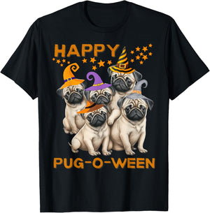 Happy Pug-O-Ween Pug Halloween Cute Dogs Men Women Kids T-Shirt - T-Shirt | Black
