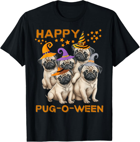 Happy Pug-O-Ween Pug Halloween Cute Dogs Men Women Kids T-Shirt - T-Shirt | Black