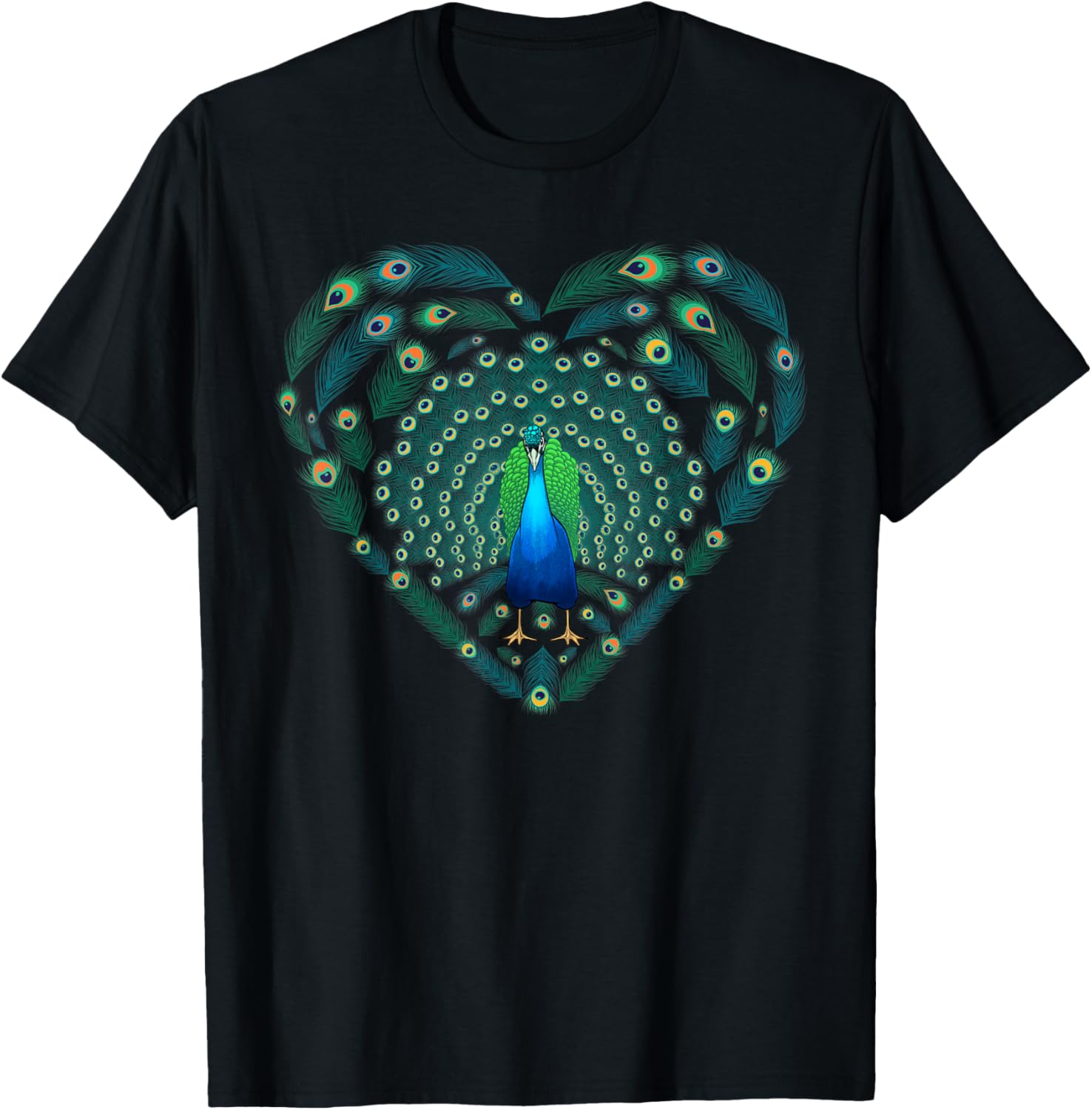 Cool Peacock Women Peacocks Feather Heart Bird Lover T-Shirt - T-Shirt | Black