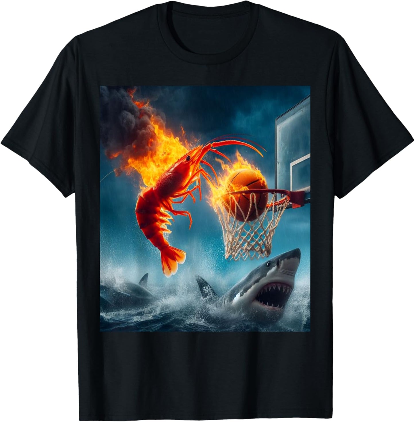 Shrimp Dunking on Shark Funny Fishing Meme T-Shirt - T-Shirt | Black