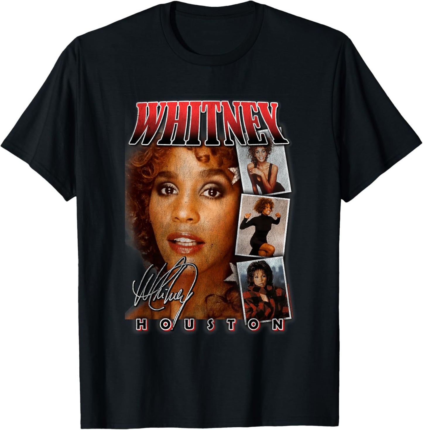 Whitney Houston Photo Collage with Signature T-Shirt - T-Shirt | Black