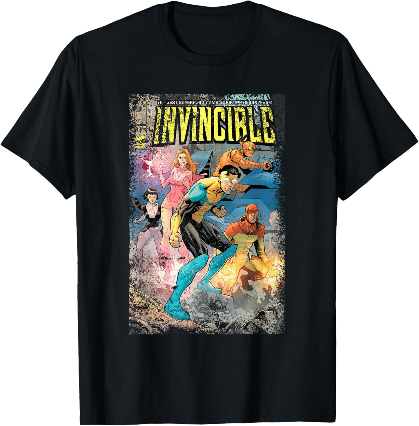 Invincible Distressed Cover - Teen Team T-Shirt - T-Shirt | Black