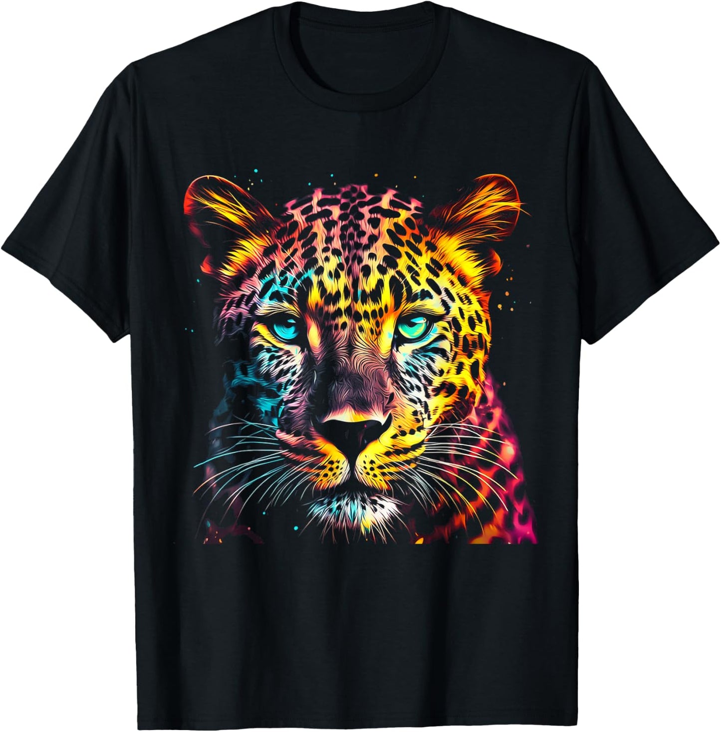 Leopard Green Eyes Artwork - Portrait Art Animal Leopard T-Shirt - T-Shirt | Black