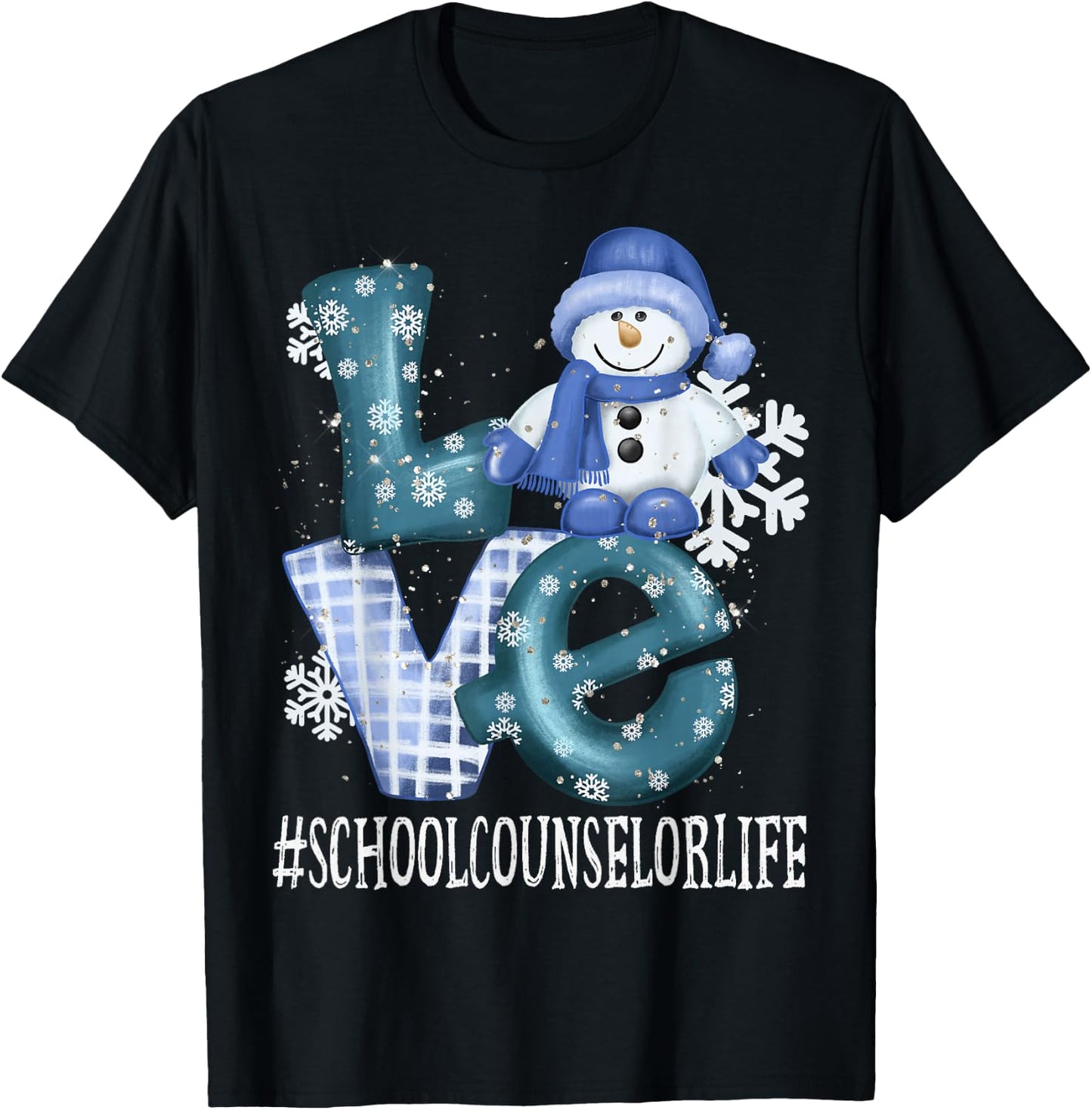 School Counselor Love Snowman Women Winter Season Christmas T-Shirt - T-Shirt | Black