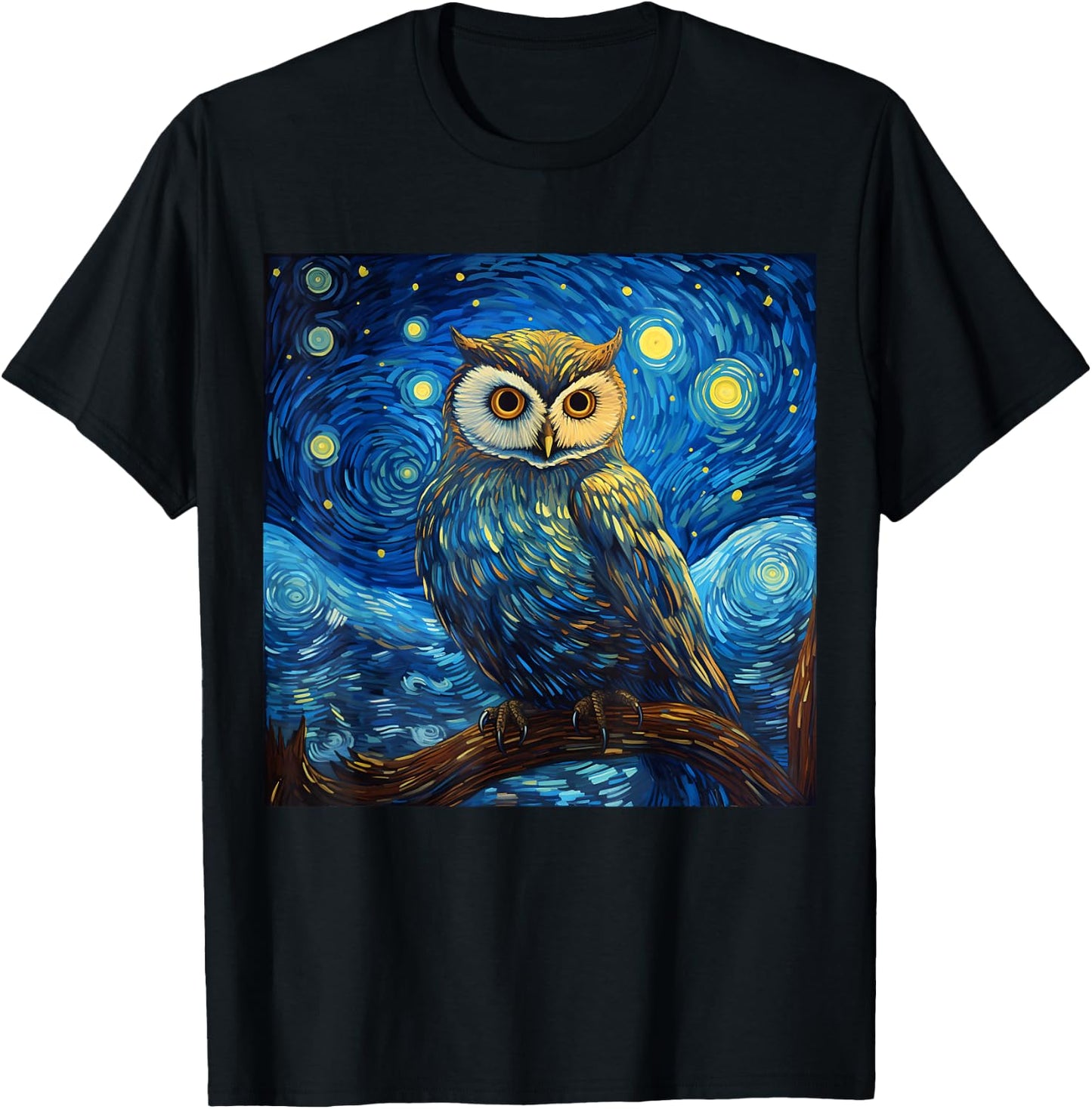 Surreal Starry Night Owl T-Shirt - T-Shirt | Black