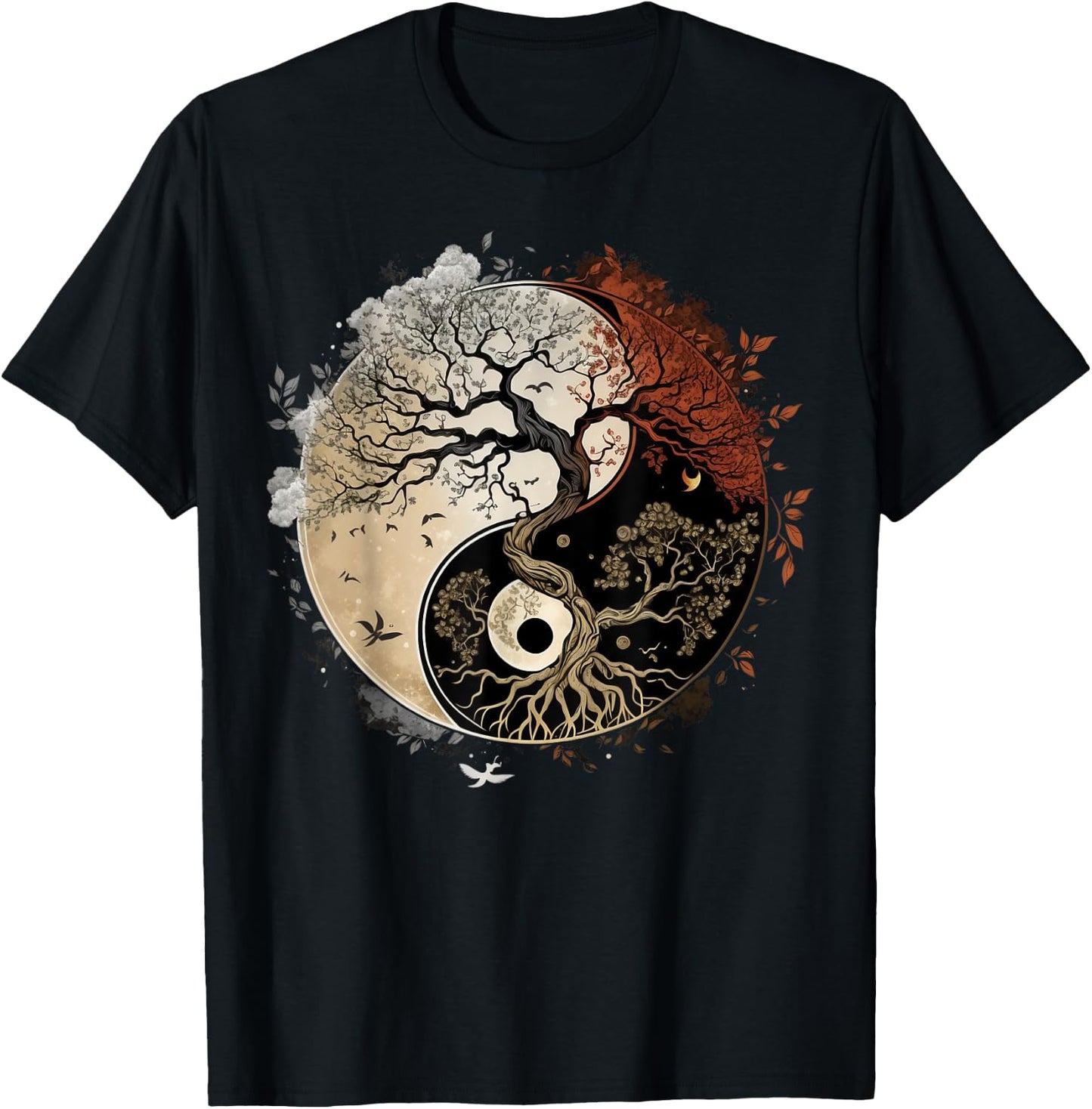Tree of Life on buddhist Yin Yang Meditation T-Shirt - T-Shirt | Black