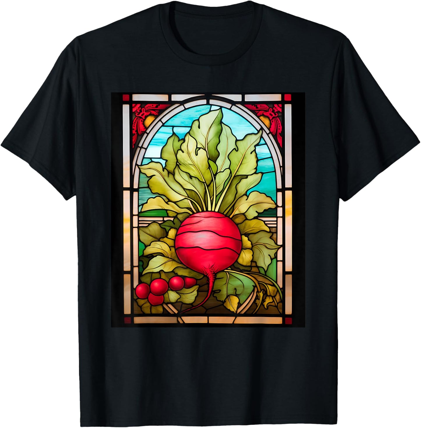 Stained Glass Style Radish T-Shirt - T-Shirt | Black