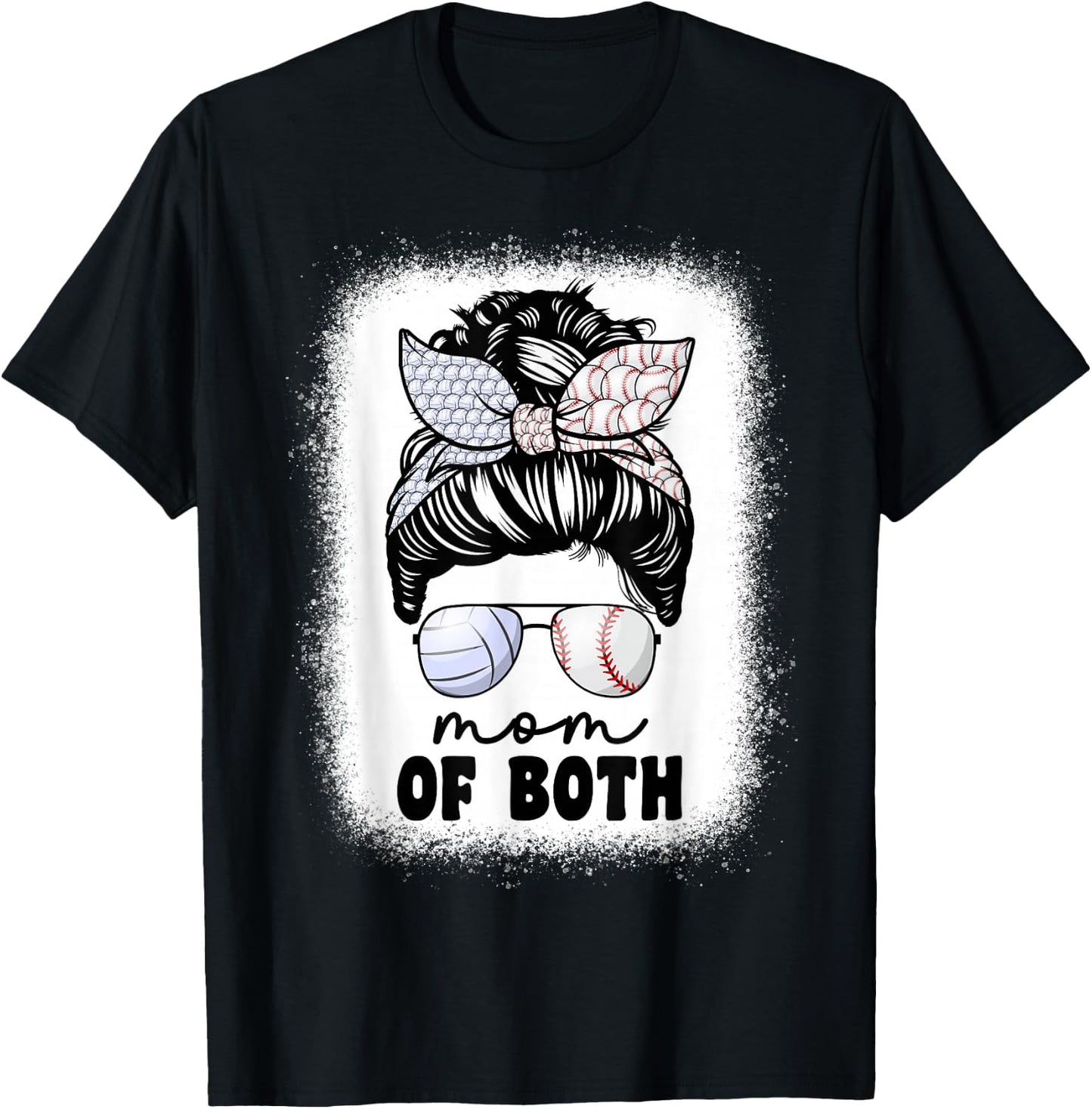 Mom Of Both Volleyball And Baseball Mom Messy Bun T-Shirt - T-Shirt | Black