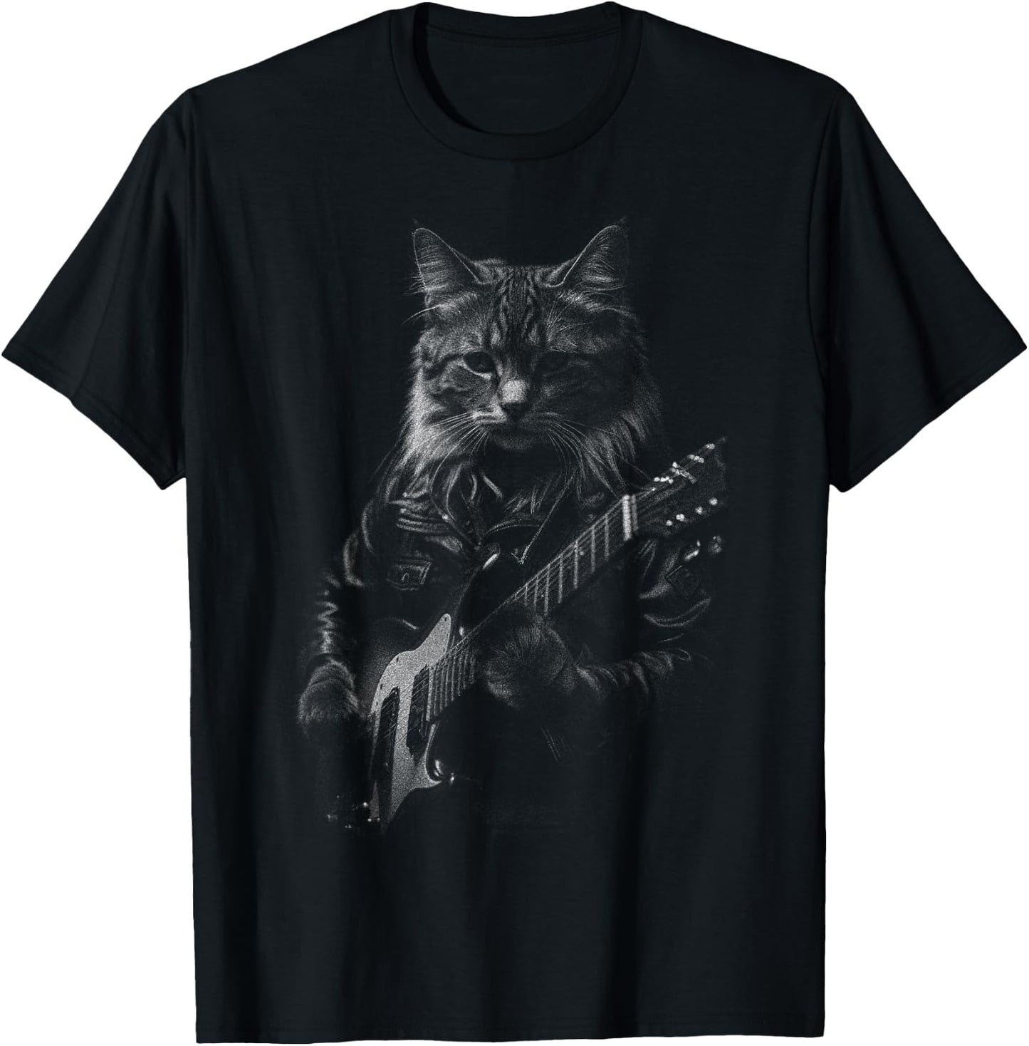 Rock Cat Playing Guitar - Funny Guitar Cat T-Shirt - T-Shirt | Black