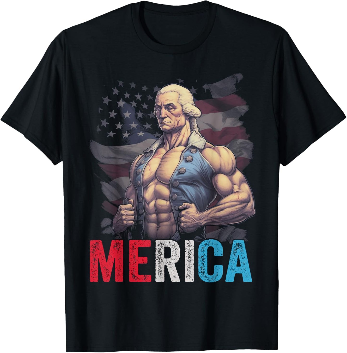 USA 4th Of July George Washington Funny Workout Muscles Women Girls Kids Men T-Shirt - T-Shirt | Black