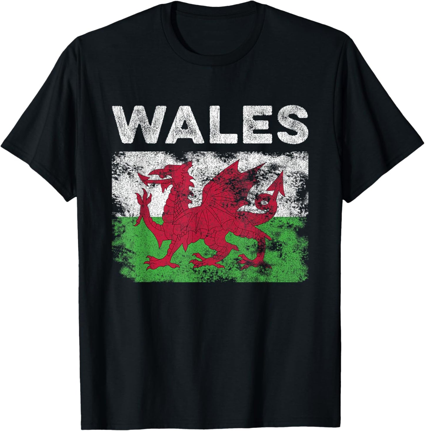 Wales Flag Distressed - Men Women Kids - Welsh Flag T-Shirt - T-Shirt | Black