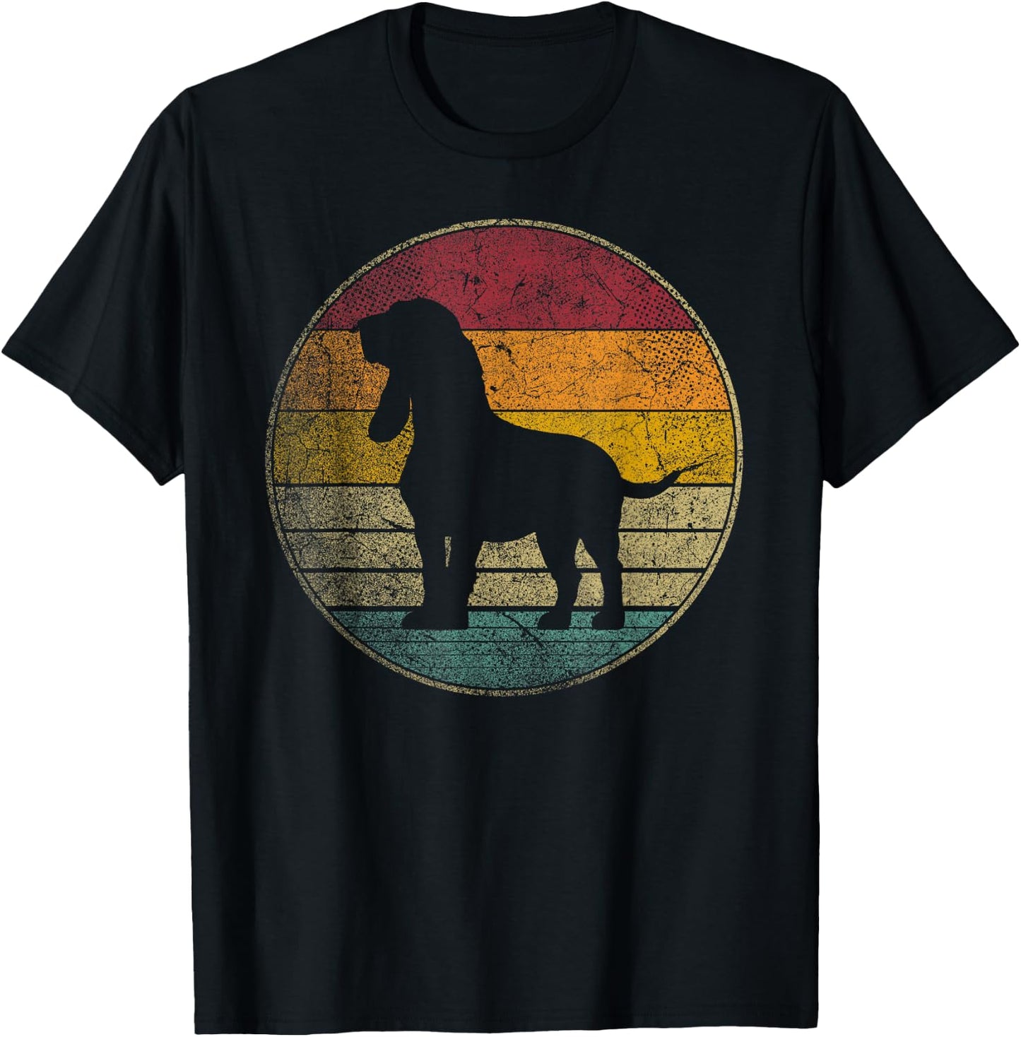 Bassett Hound Dog Vintage Silhouette 70s Retro Distressed T-Shirt - T-Shirt | Black