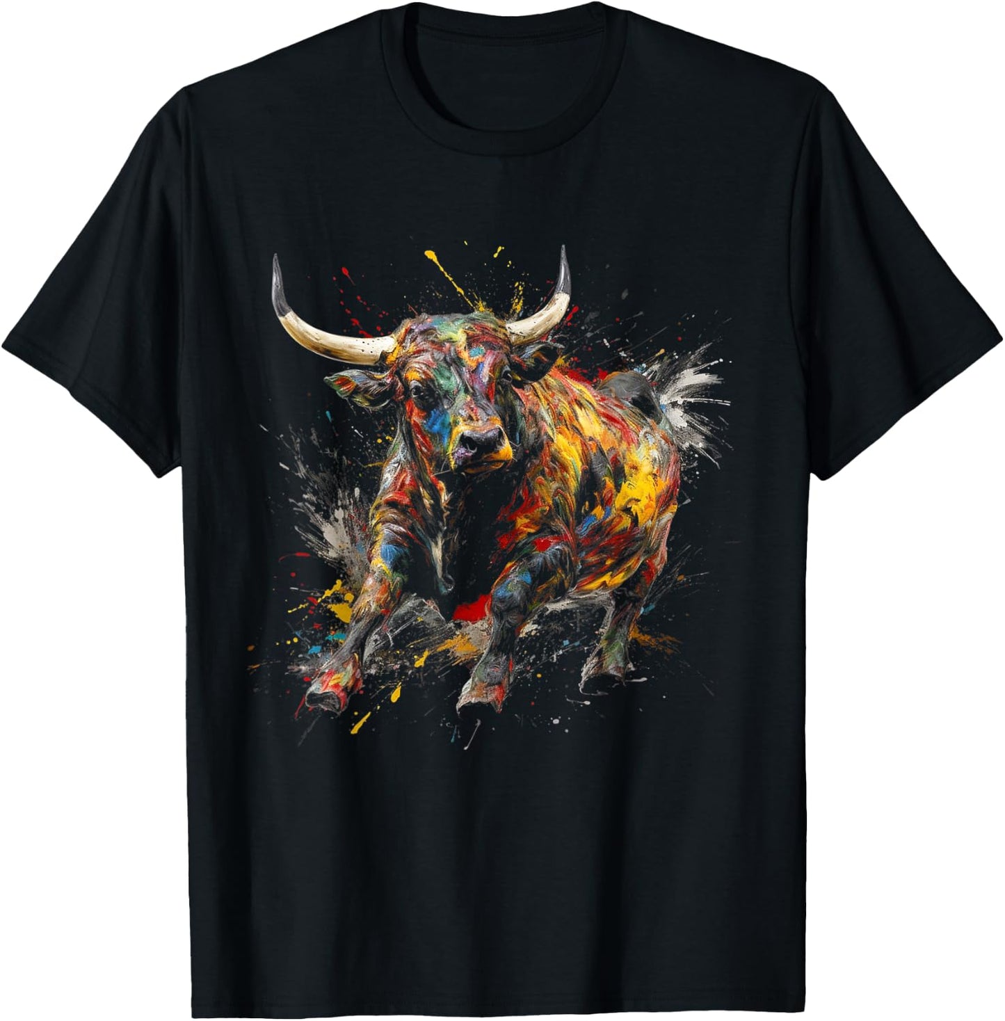 Bull Riding Rodeo Cool Abstract Drip Painting Art T-Shirt - T-Shirt | Black
