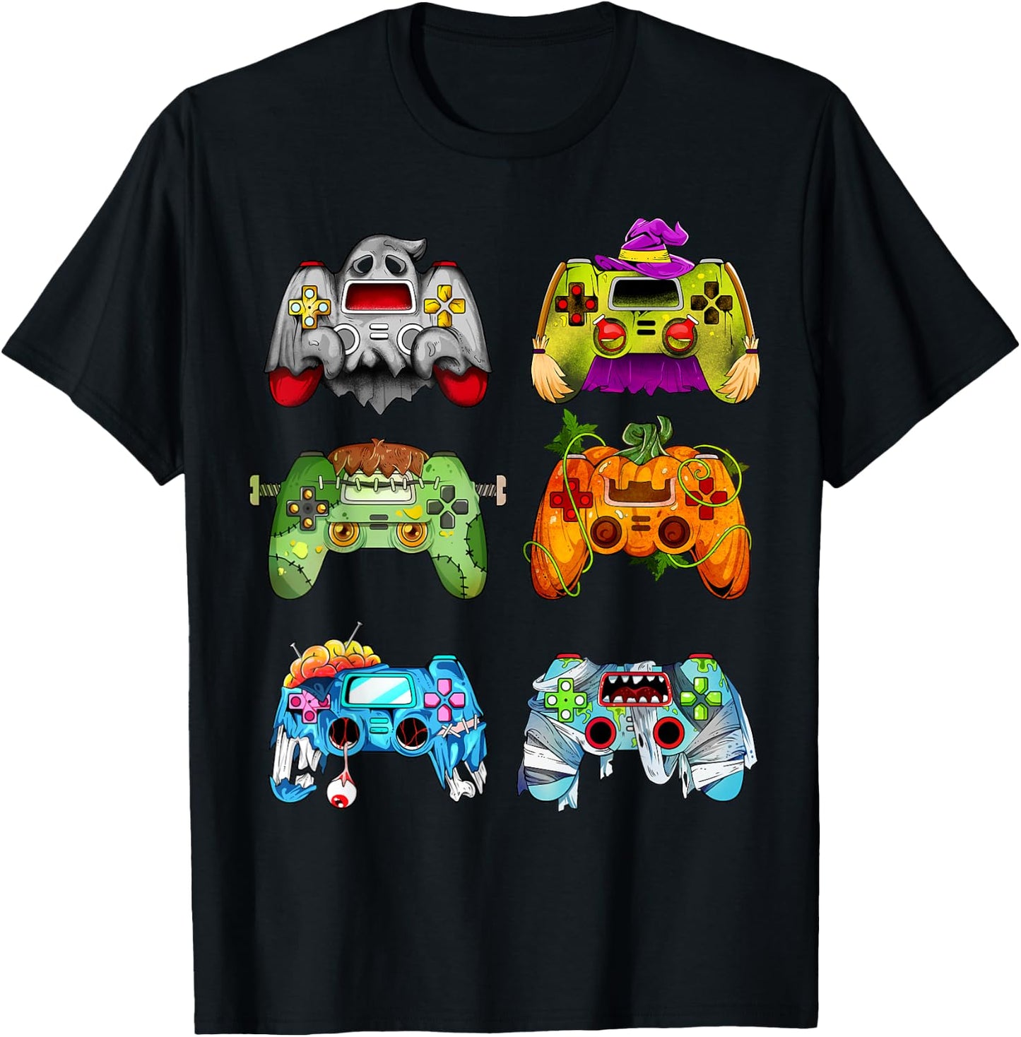 Halloween Pumpkin Witch Gaming Controllers Zombie Boys Kids T-Shirt - T-Shirt | Black