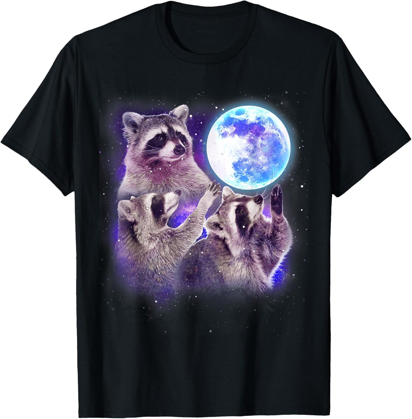 Three Raccoon Moon Funny 3 Wolves Parody Racoon Space Galaxy T-Shirt - T-Shirt | Black