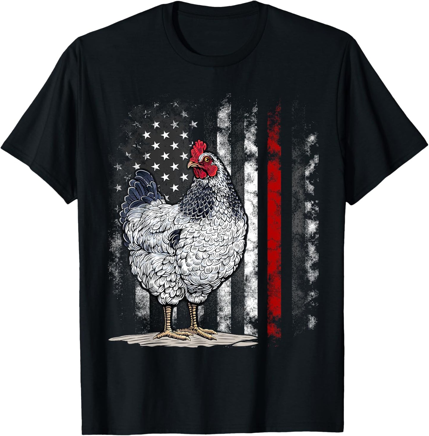 American Flag Chicken Vintage Farm Animal Farmer T-Shirt - T-Shirt | Black