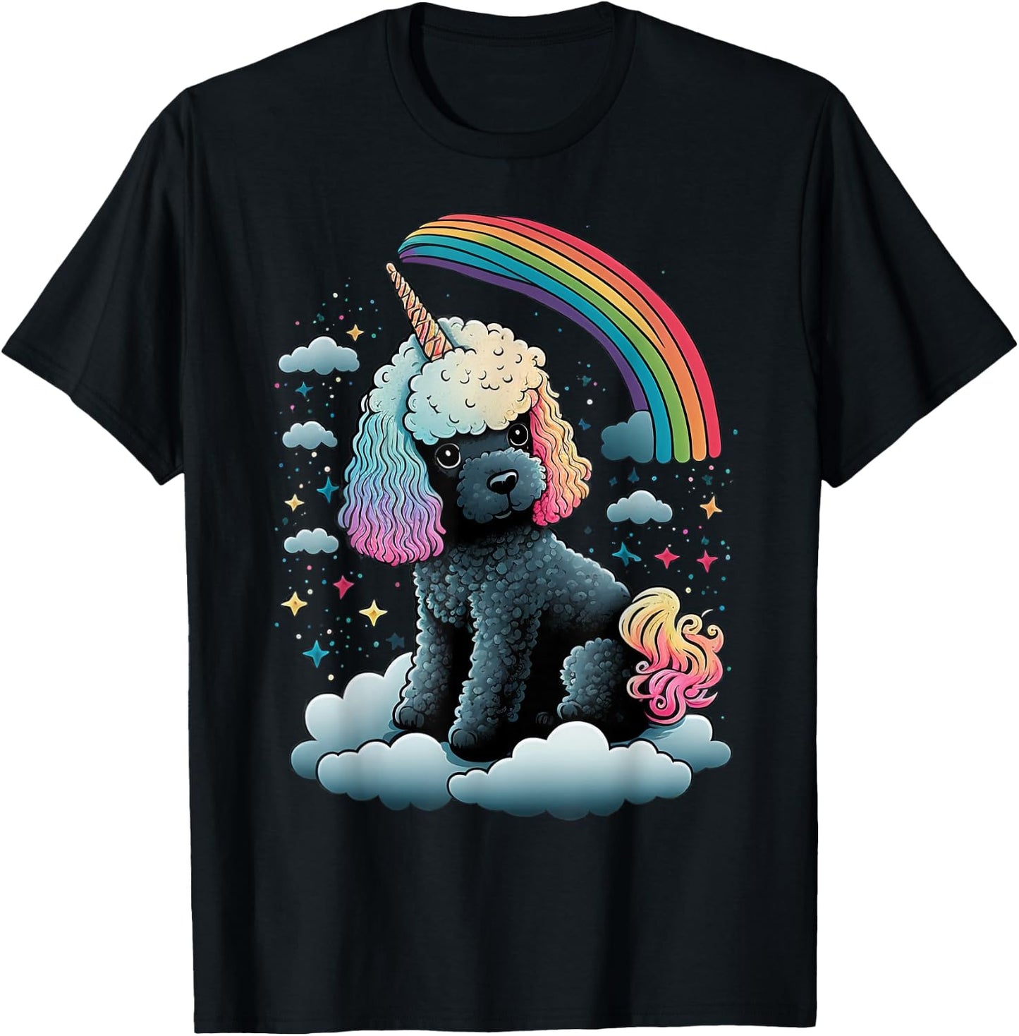 Toy Poodle Unicorn on Rainbow Unicorn Poodle T-Shirt - T-Shirt | Black