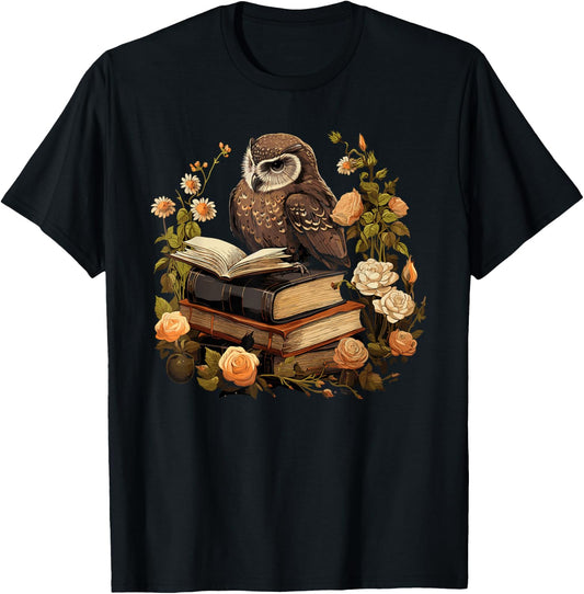 Cottagecore Owl Reading Aesthetic Book Outfit T-Shirt - T-Shirt | Black