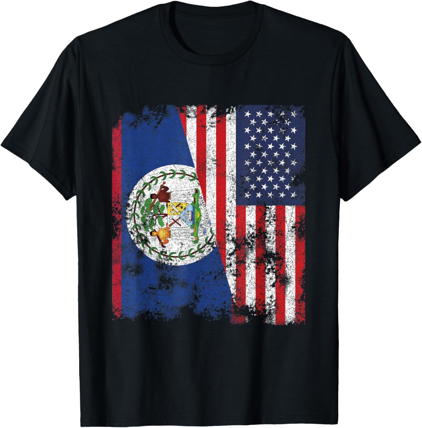 Belize USA Flag Distressed - Half American T-Shirt - T-Shirt | Black