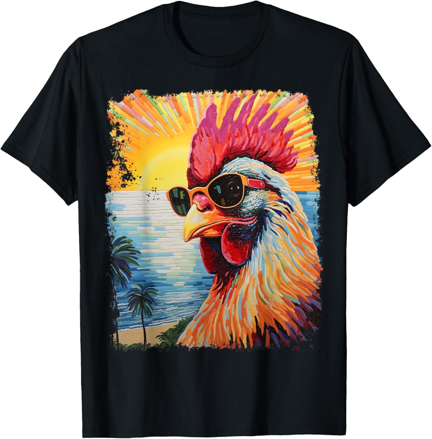 Pop Art Colorful Hawaiian Chicken T-Shirt - T-Shirt | Black