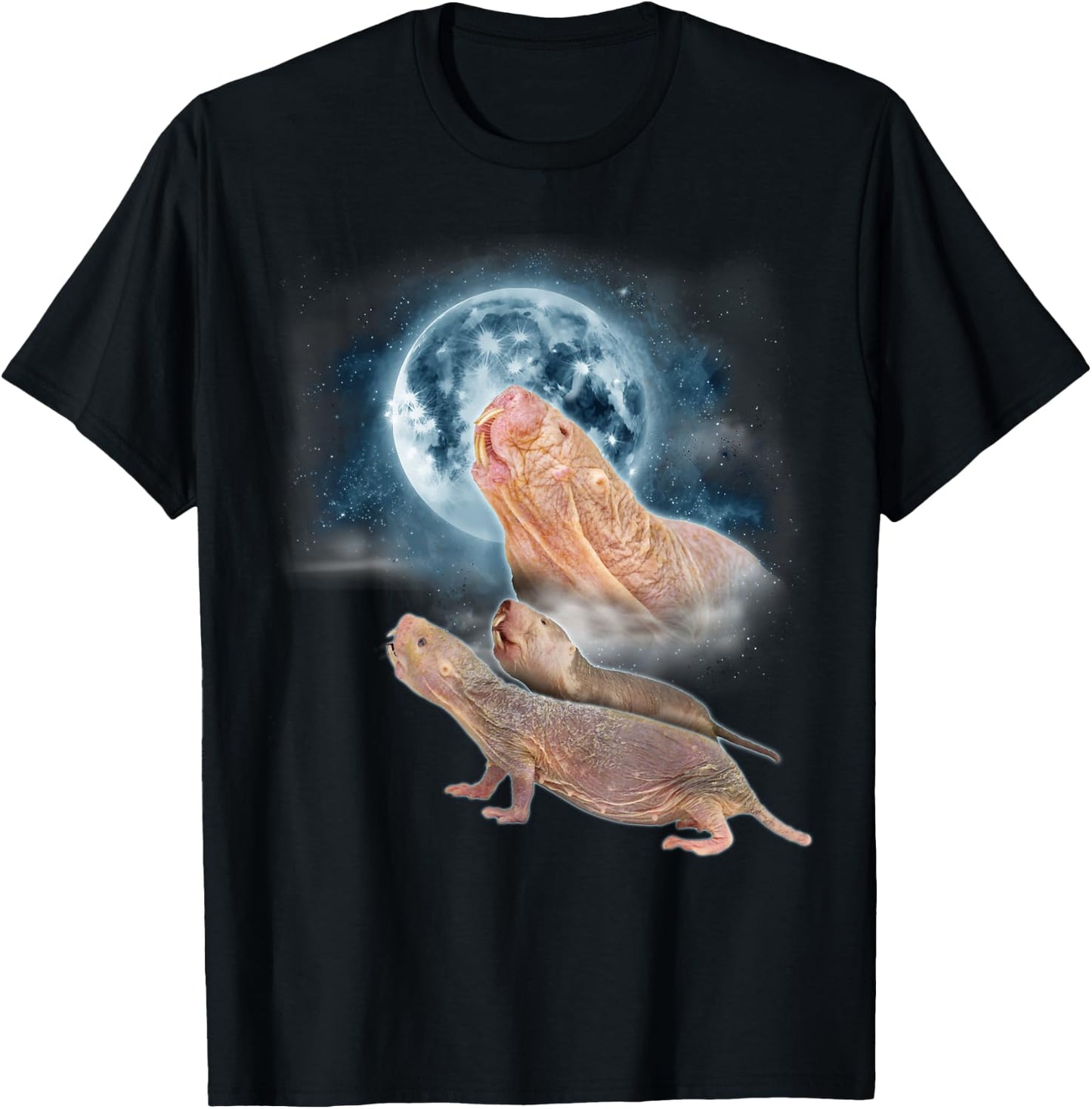 Mole Rat Shirt Howling at the Moon - Funny Naked Mole Rat T-Shirt - T-Shirt | Black