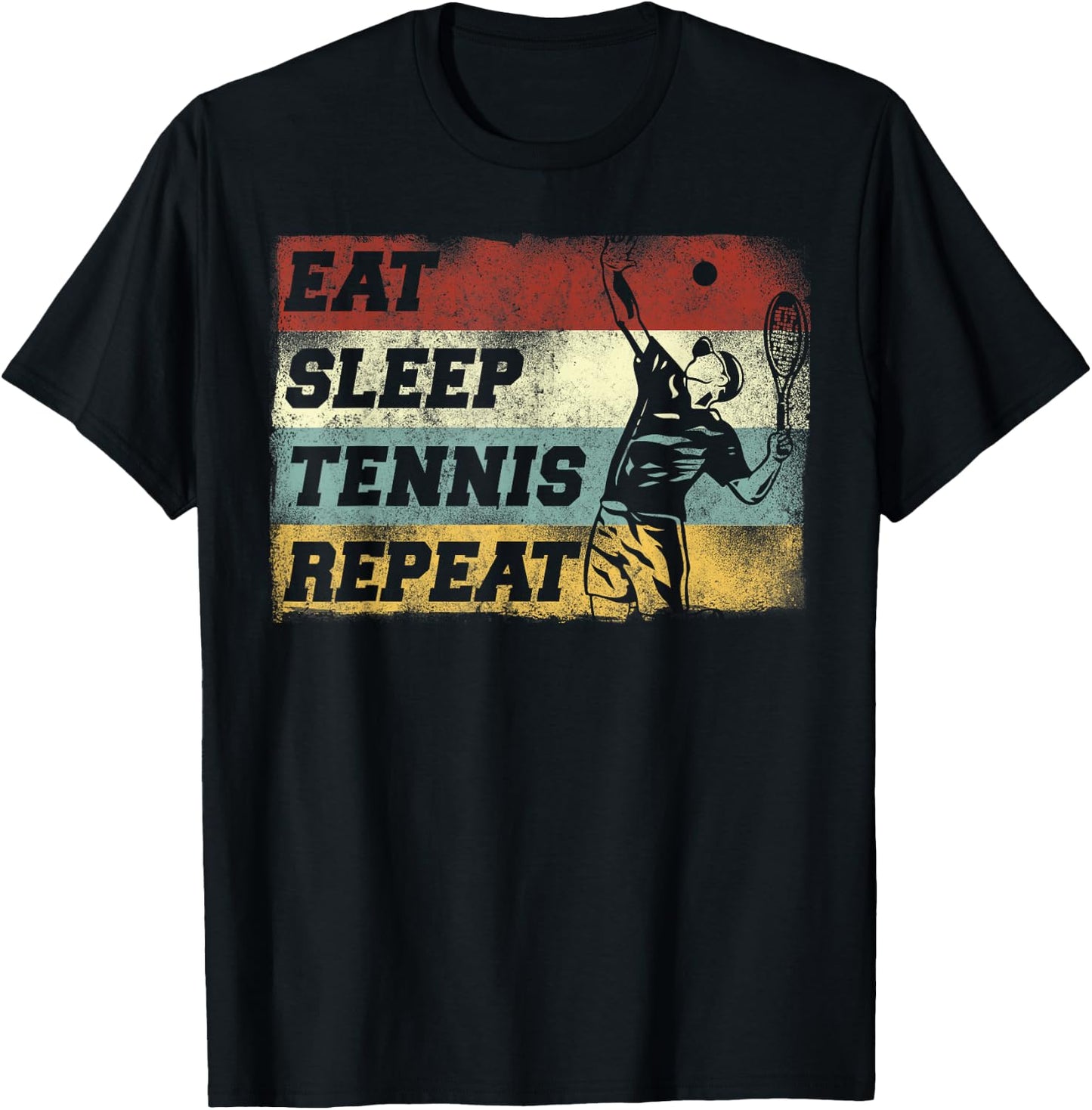 Funny Tennis Player Racket Retro Vintage Eat Sleep Tennis T-Shirt - T-Shirt | Black