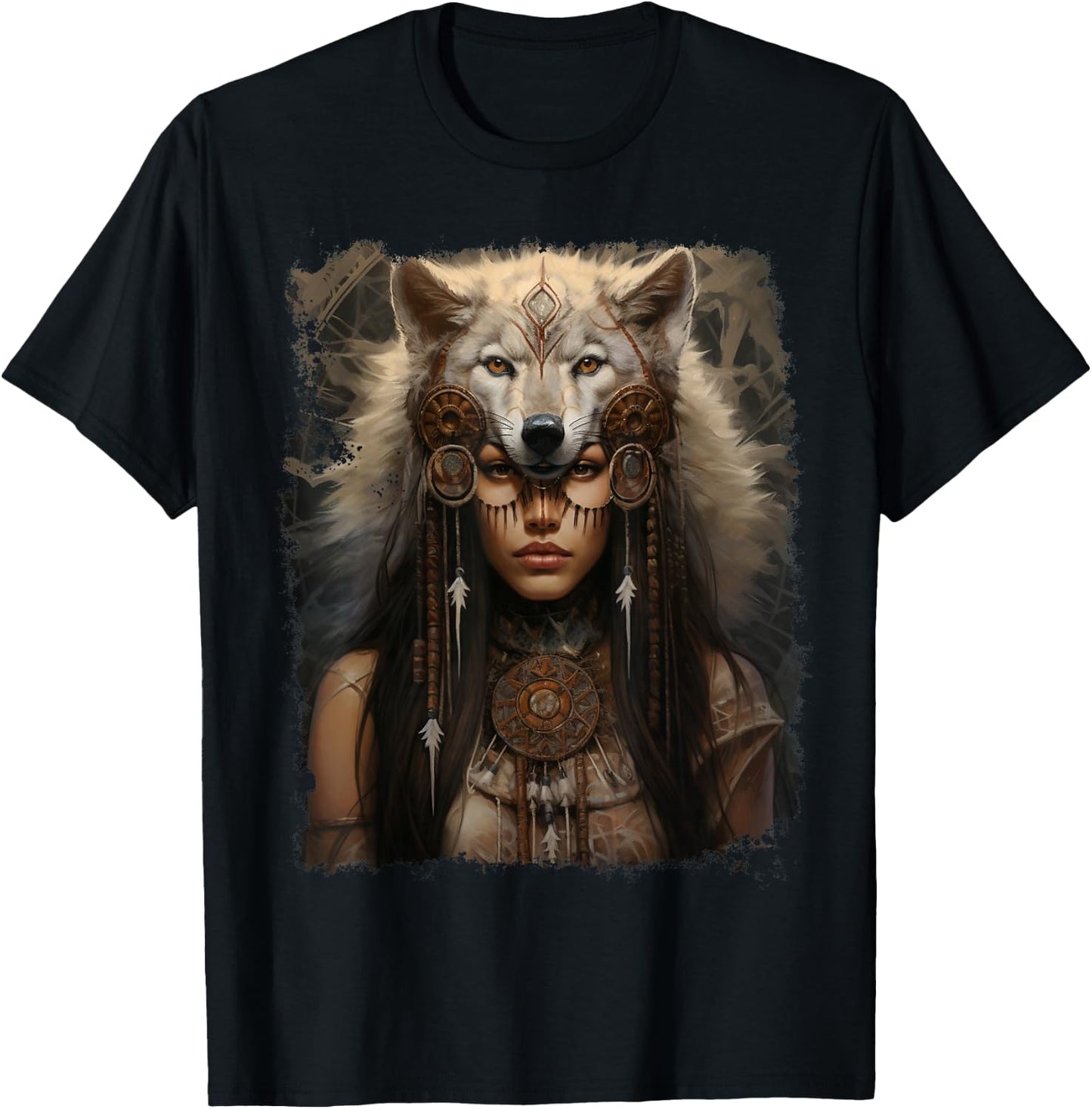 Indian Woman Wolf T-Shirt - T-Shirt | Black