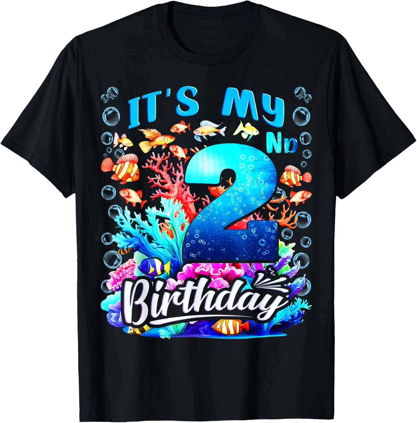 It's My 2nd Birthday Boy Sea Fish Ocean Animals Aquarium T-Shirt - T-Shirt | Black