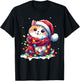 Funny Santa Cat Tangled Up in Christmas Lights Holiday Xmas Men Women Kids T-Shirt - T-Shirt | Black