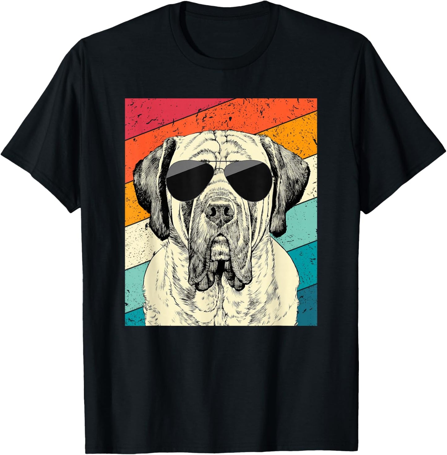 Retro Vintage English Mastiff with Sunglasses Dog Lovers T-Shirt - T-Shirt | Black