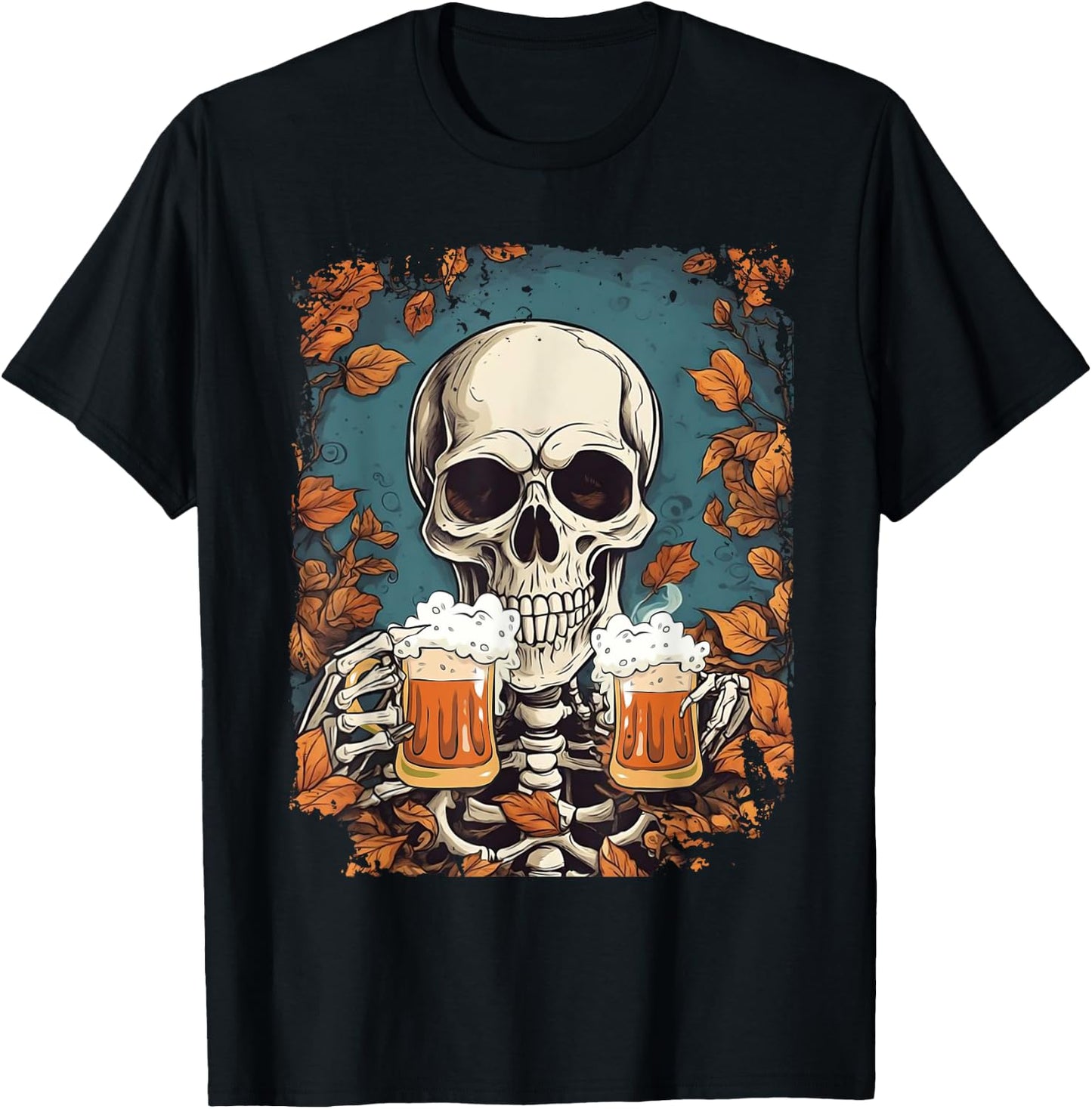 Skeleton Drinking Beer Retro Halloween Costume Beer Drink T-Shirt - T-Shirt | Black