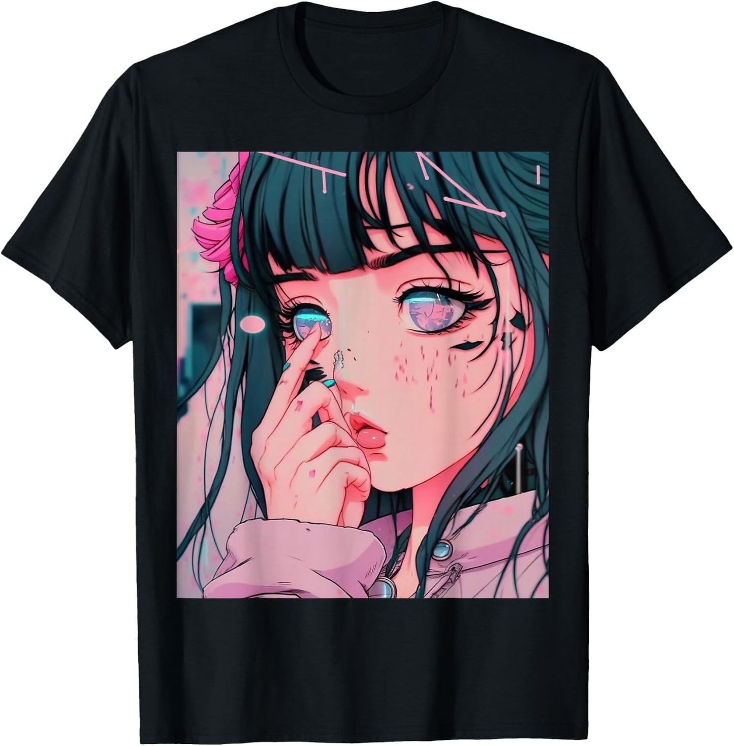 Anime Girl Vaporwave Egirl Aesthetic Japanese Otaku T-Shirt - T-Shirt | Black