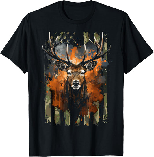 Deer Hunting Camo US Flag for Hunter T-Shirt - T-Shirt | Black