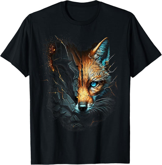Fox Blue Eyes Animal Print Fox T-Shirt - T-Shirt | Black