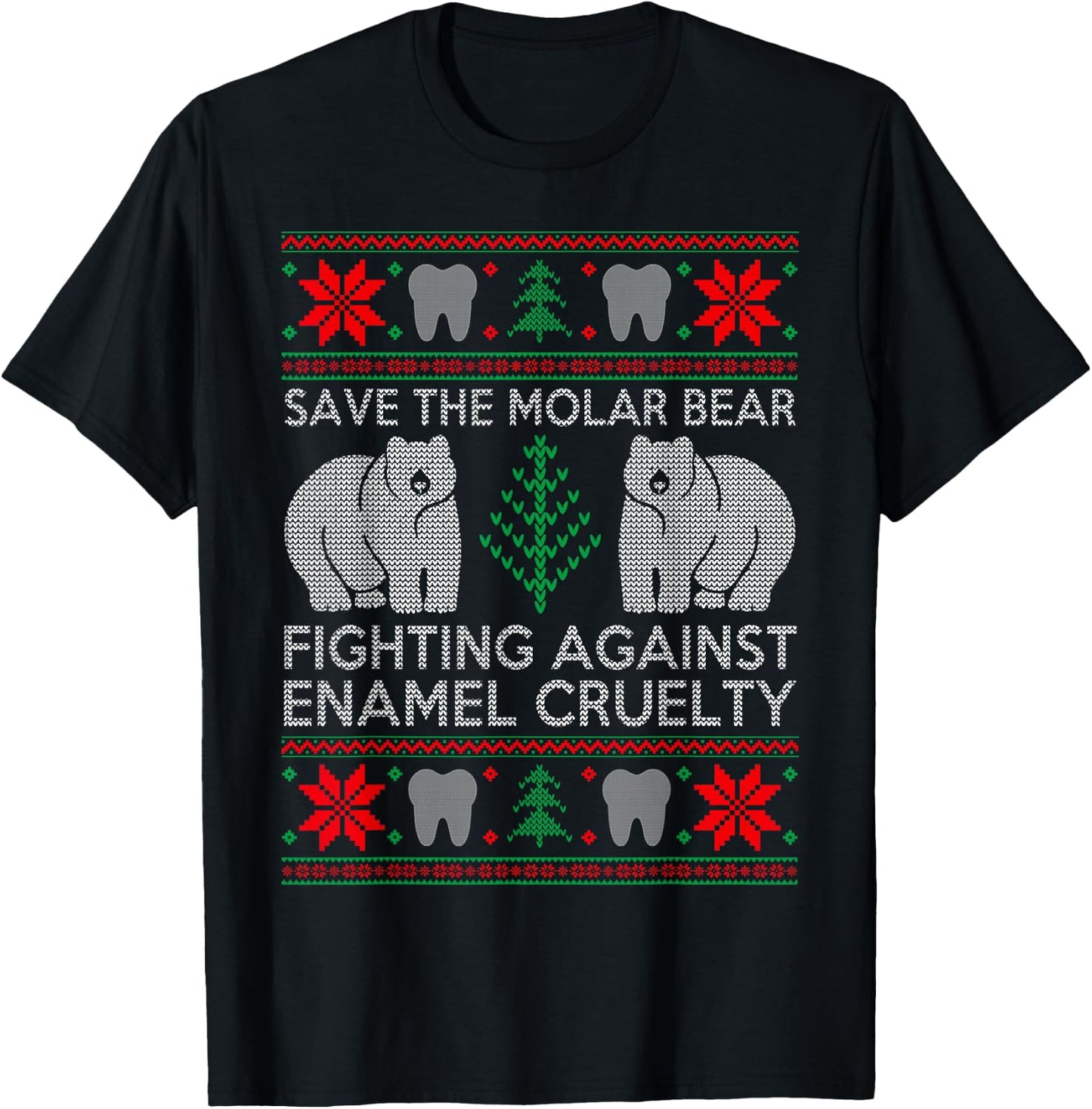 Funny Save The Molar Bear Dental Dentist Ugly Christmas T-Shirt - T-Shirt | Black