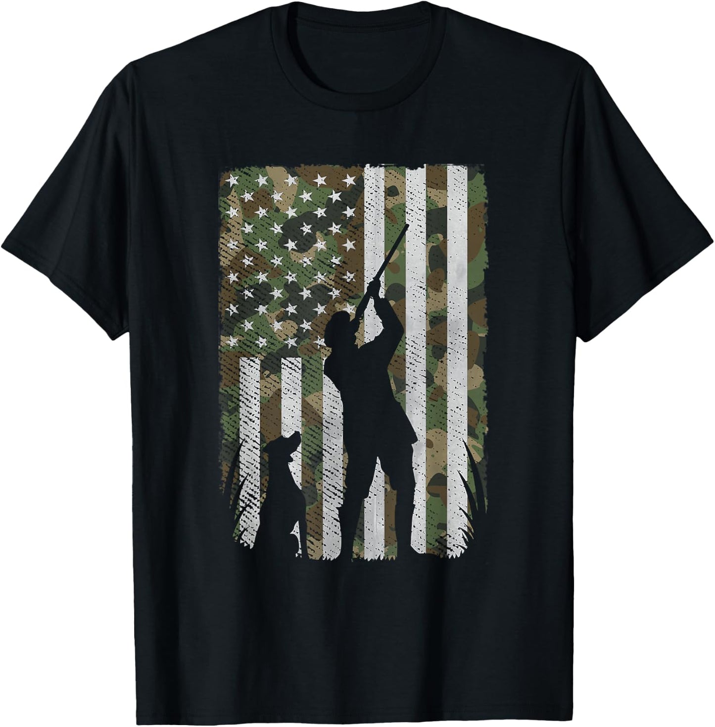 USA American Flag Military patriotic Hunter hunting T-Shirt - T-Shirt | Black