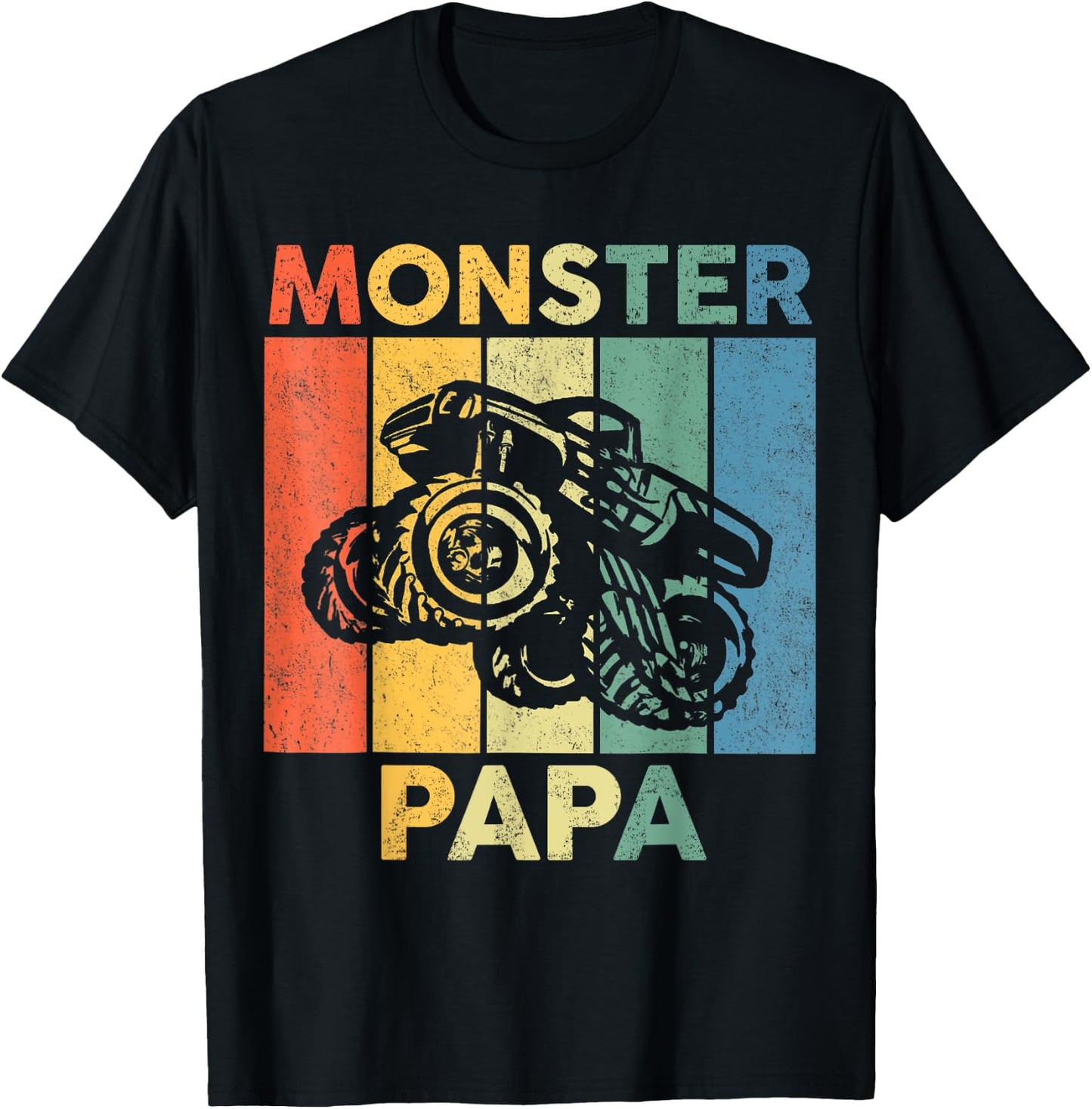 Monster Truck Retro Sunset Matching Family Store Papa Monster Truck Are My Jam Truck Lovers T-Shirt - T-Shirt | Black