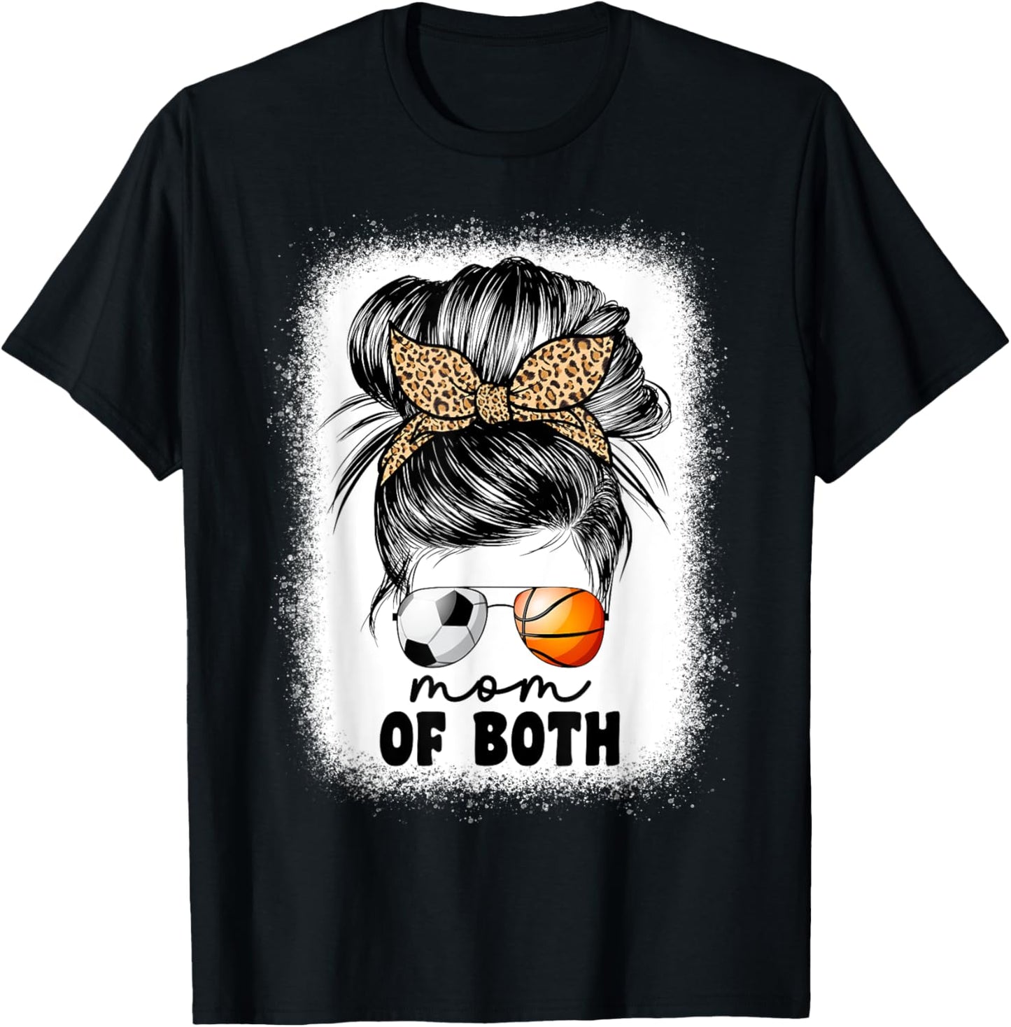 Mom Of Both Soccer And Basketball Mom Messy Bun T-Shirt - T-Shirt | Black