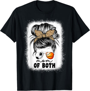 Mom Of Both Soccer And Basketball Mom Messy Bun T-Shirt - T-Shirt | Black