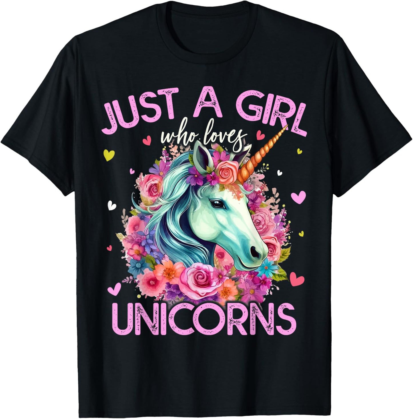 Just A Girl Who Loves Unicorns Girls T-Shirt - T-Shirt | Black
