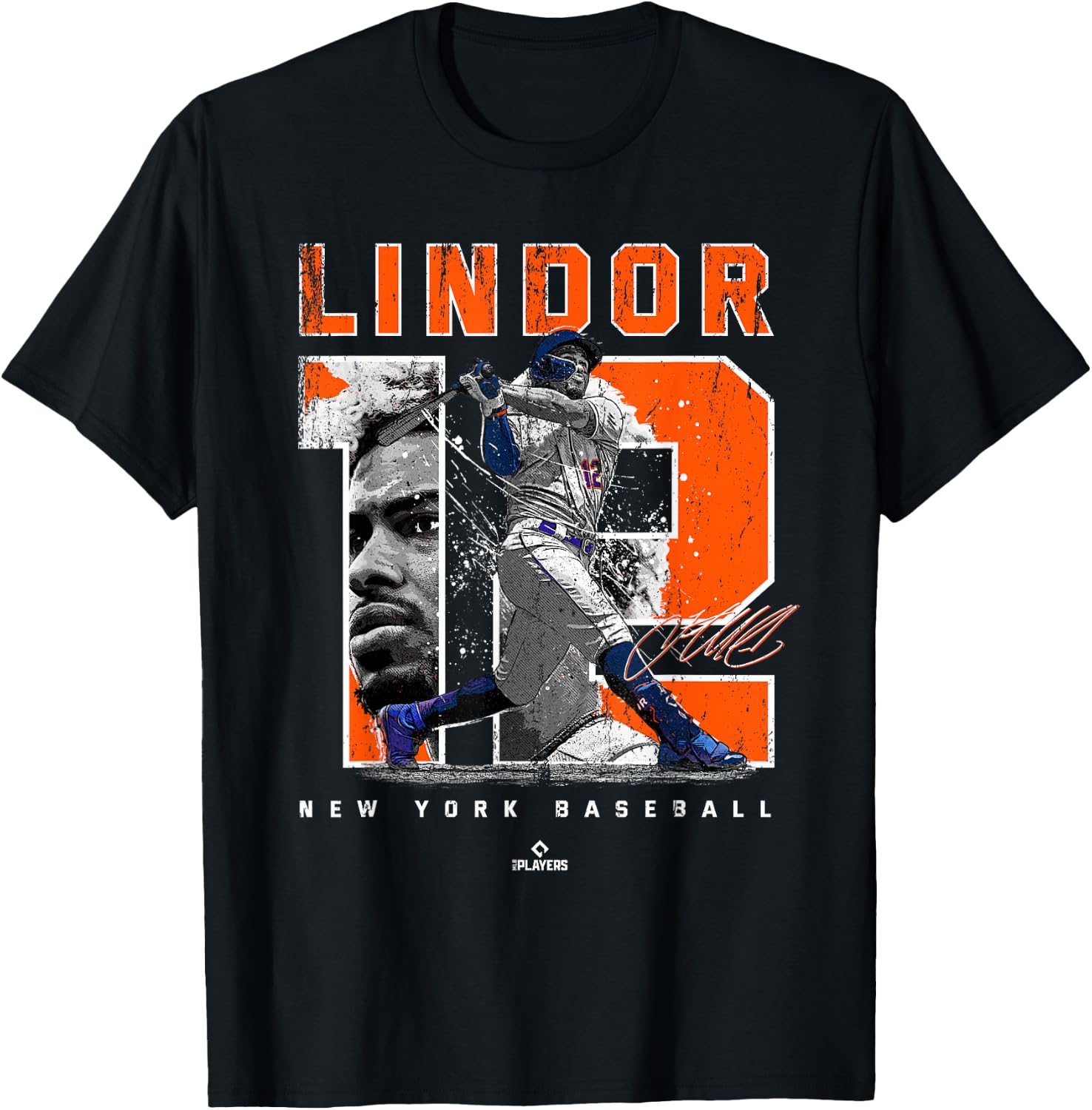 Number and Portrait Francisco Lindor New York MLBPA T-Shirt - T-Shirt | Black