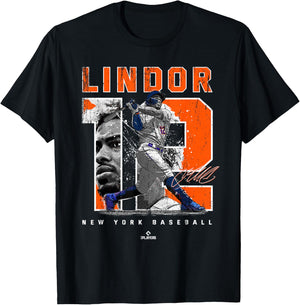 Number and Portrait Francisco Lindor New York MLBPA T-Shirt - T-Shirt | Black