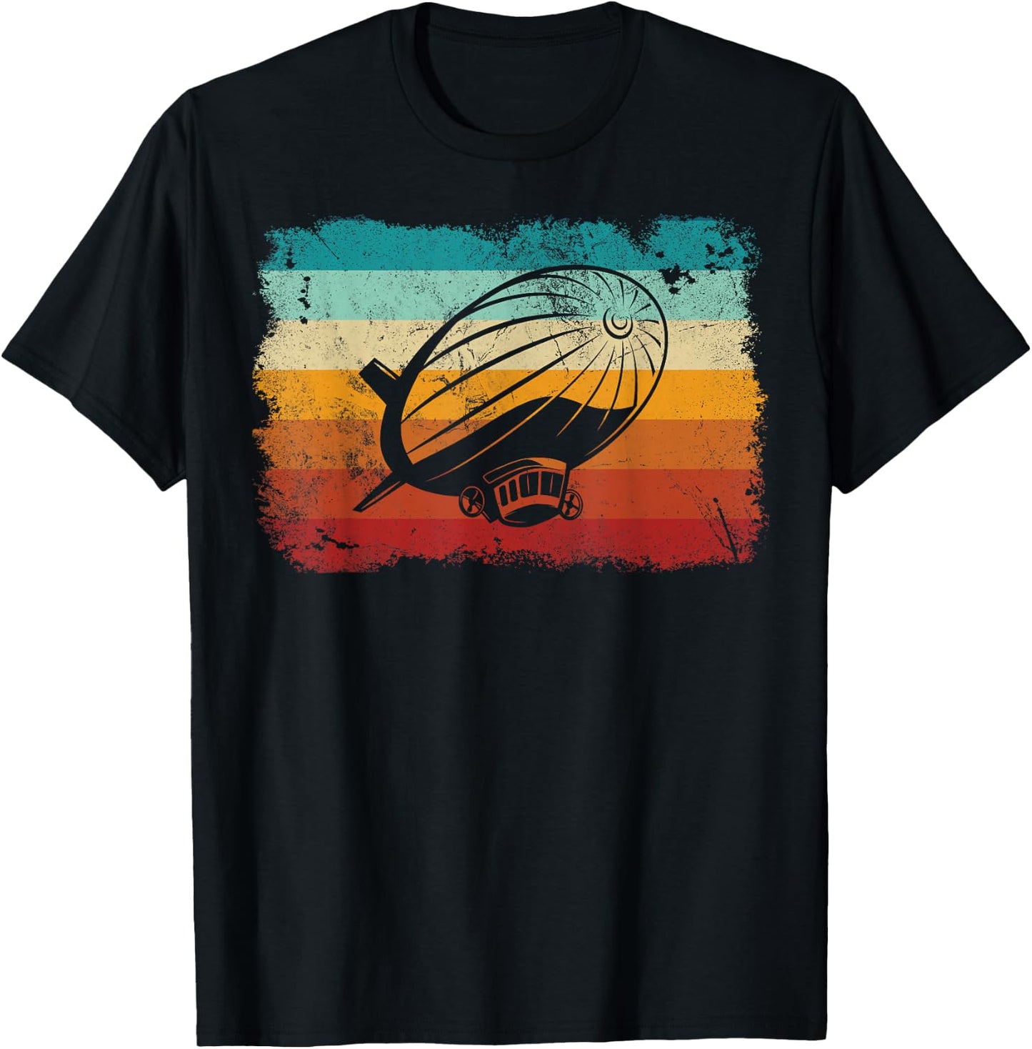 Retro Vintage Zeppelin Sunset 70s 80s Distressed Dirigible T-Shirt - T-Shirt | Black