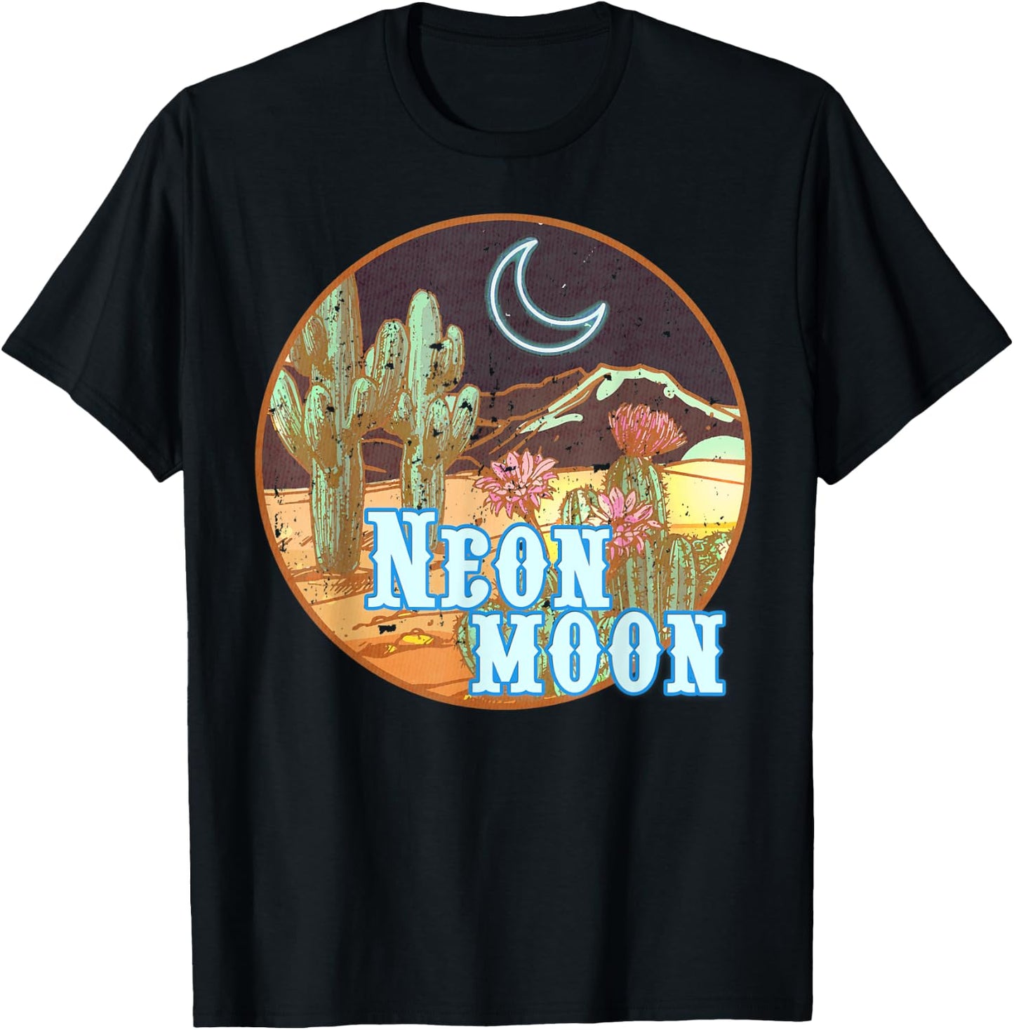 Western 90's Country Music Neon Moon Country Cowgirl Cowboy T-Shirt - T-Shirt | Black